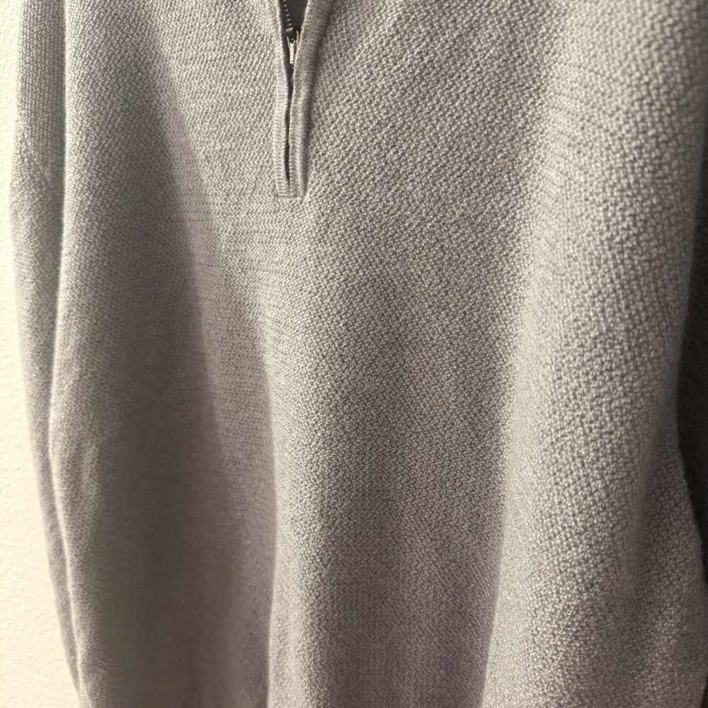 Allen Edmonds Merino Wool 1/4 Zip Sweater Gray XL 2XL Made in Italy Waffle Knit - Picture 3 of 13